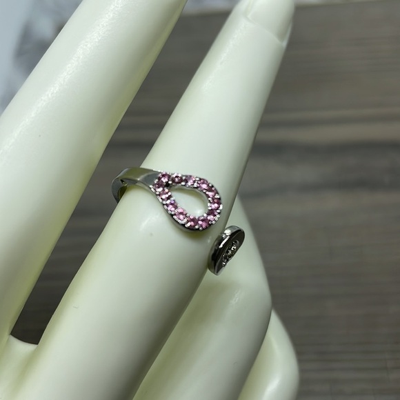 Pink Rhinestone Silver Adjustable Ring - Picture 7 of 8